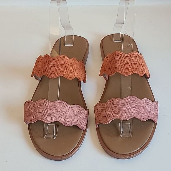 Frye Mira Wave Leather Slide Slip On Two Strap Sandals Pink Orange Size 7.5 - Picture 2 of 14